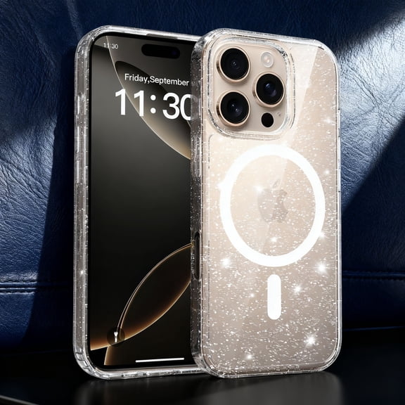 For iPhone 12 Phone Case,Compatible With Wireless Charging,Cute Luxury Bling Glitter Back,Ultra Slim Shokcproof Translucent Glitter Lightweight Non-slip,Thin Fit Durable Phone Case,Clear