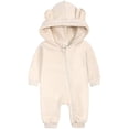 thumbnail image 2 of Mameluco con cremallera y orejas de conejo para bebé, mono con capucha para recién nacido, mono para niños y niñas (E Beige, 0-3 meses), 2 of 5