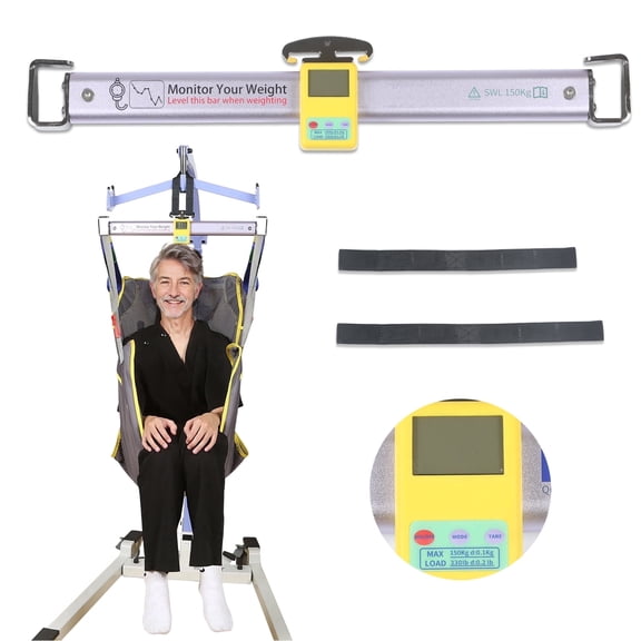 Ehucon Patient Lift Scale Aluminum Sling Scale 330 lb Capacity with 2 Straps and LCD Screen ,Purple