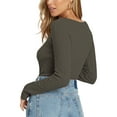 thumbnail image 4 of ANYFIT WEAR Long Sleeve Fall Blouse for Women Square Neck Ribbed Knit Shirts Top Cozy Warm Pullover Tops Army Green S, 4 of 5