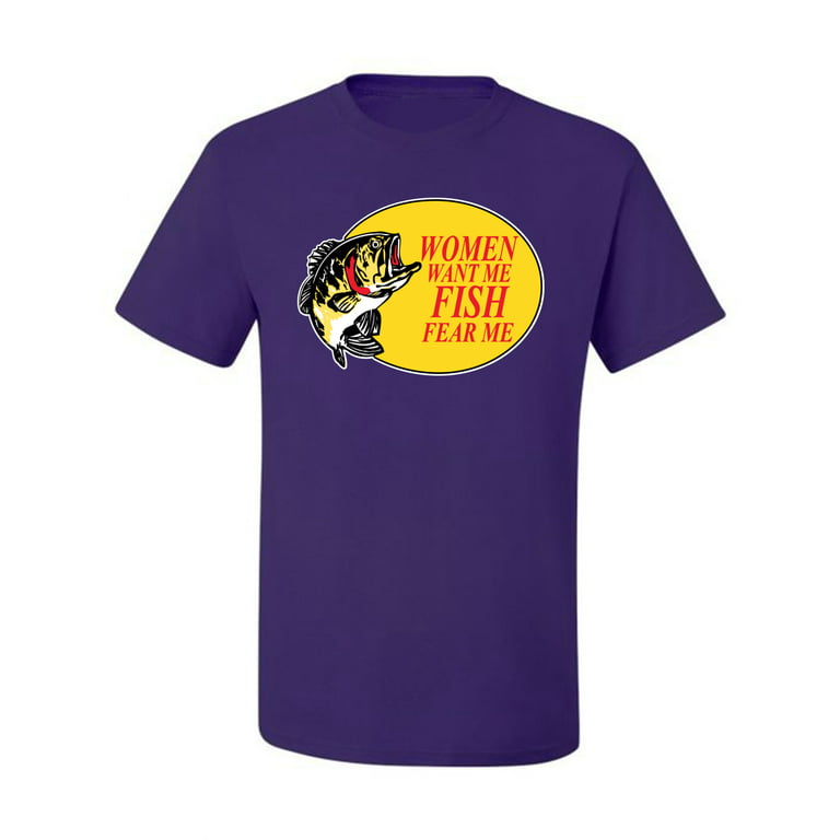 Women Want Me Fish Fear Me Fishing Men's Graphic T-Shirt, Purple, 4XL
