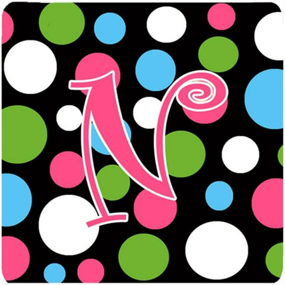 Monogram - Polkadots And Pink Foam Coasters - Set 4, Initial Letter N