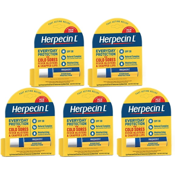 5 Pk Herpecin-L LIP BALM STICK SPF 30 Protectant Sunscreen cold sore .10oz Ea