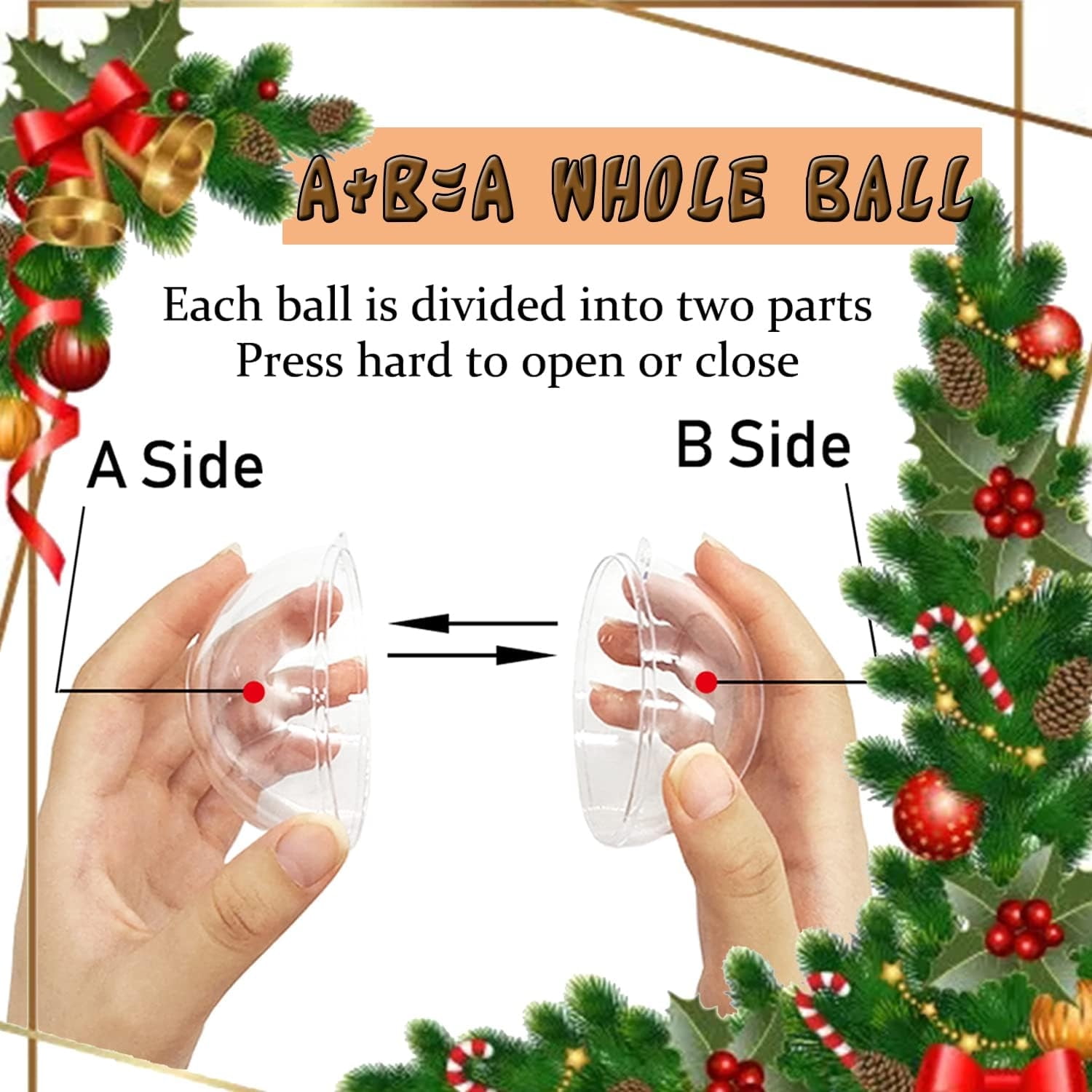 Topboutique 50 Pcs Clear Fillable Ornaments Ball Transparent DIY Craft Ball 5 Size Christmas Ornament Ball Acrylic Fillable Ball Plastic Decorative Hanging Ornaments Ball for Christmas Tree Decor