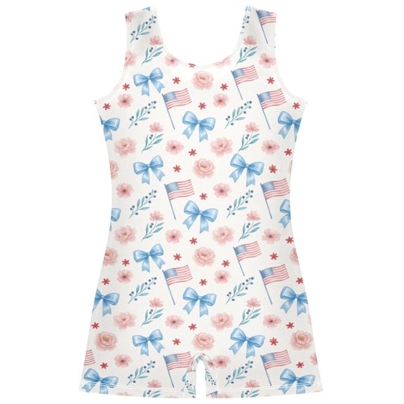 Gymnastics Leotard Sleeveless Flag Rose Stretchy Dance Bodysuit Breathable Athletic Ballet Yoga Outfit for Ages 3-14