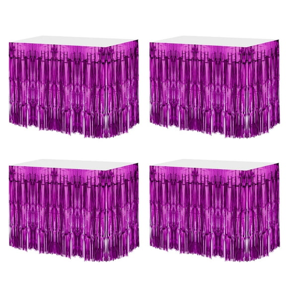 Uxcell Metallic Foil Fringe Tinsel Table Skirts for Party Rose Red