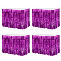 Uxcell Metallic Foil Fringe Tinsel Table Skirts for Party Rose Red