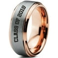thumbnail image 1 of Tungsten Graduating Class Of 2019 Band Ring 8mm Men Women Comfort Fit 18k Rose Gold Step Bevel Edge Brushed Polished, 1 of 4