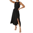 thumbnail image 1 of TSADFHJI Jupe Noire Femme Midi Vent Doux Été Nouvelle Couleur Unie Taille Fermée Col Rond Robe Mode S Noir, 1 of 5
