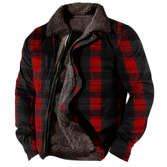 Casual Mens Jacket Plaid Ethnic Style Vintage Print Turndown Collar Zipper Long Sleeve Fall And Winter Coats 2025