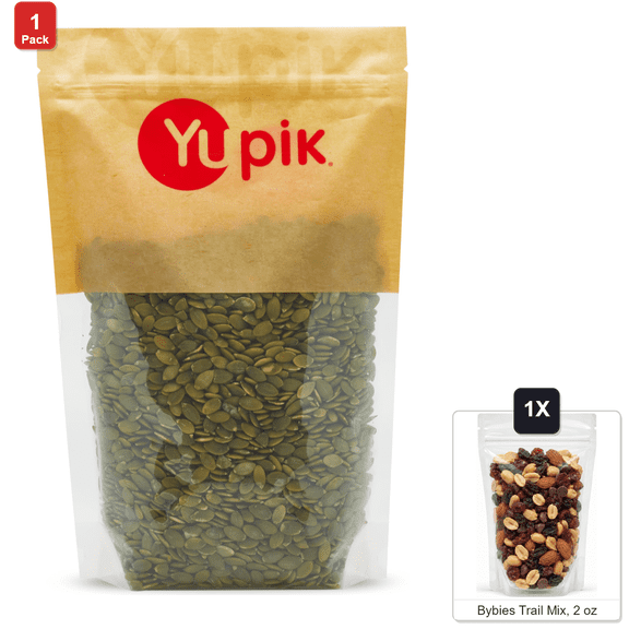 Yupik Raw Pumpkin Seeds, Shelled, 1 Bag, 1 lb, with Bybies Trail Mix, 2 oz