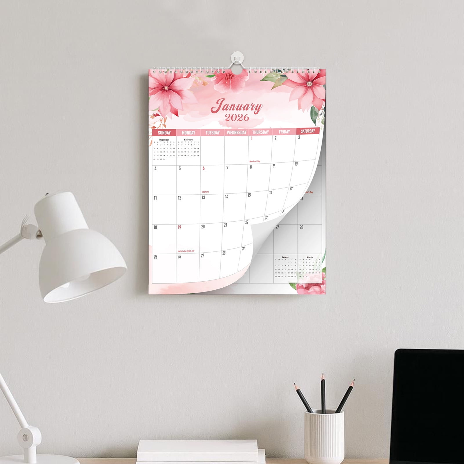Wall Calendar 2026-2027 Yearly Planner Large Print Monthly Organizer Federal Holidays Included Wall Planning Calendar for Home Office School Family Schedule Time Management Productivity Organizer