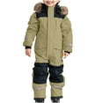 thumbnail image 2 of Kids Boys Girls Snowsuits Size 10/12 Hooded Outdoor Windproof Overalls Snowboarding Warm Padded Ski Suits Snowsuits Thicker Jackets Winter Ski Coveralls Jumpsuits Khaki Size 2-3 Year 90, 2 of 7