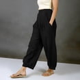 thumbnail image 2 of Linen Summer Pants for Women High Waisted Baggy Pants with Pockets Solid Color Cuffed Ankle Joggers Casual Loose Trousers, 2 of 6