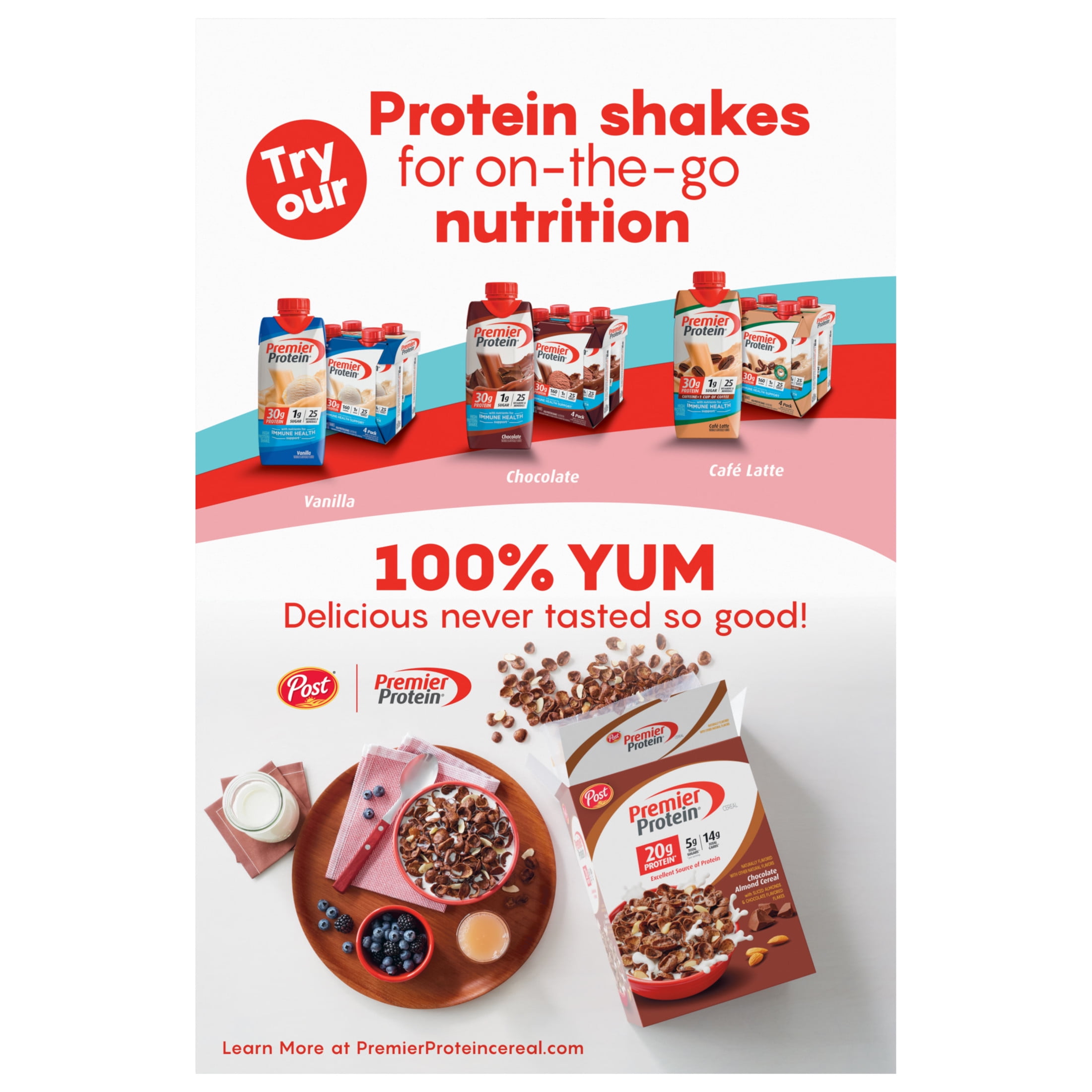 Post Premier Protein Mixed Berry Almond Cereal, Mixed Berry Protein Cereal, 11 oz (Pack 2)
