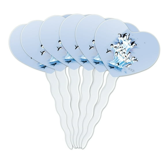 Emperor Penguin Iceberg Antarctic Heart Love Cupcake Picks Toppers Decoration Set of 6