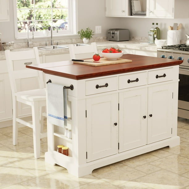 Osp Home Furnishings Country Kitchen, Monarch White Kitchen Island With Drop Leaf