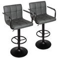 thumbnail image 1 of Leopard Adjustable Bar Stools with Armrest, Square Back Swivel Double Stitching with Back Bar Stool, Set of 2 (Grey + Black Base), 1 of 10
