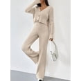thumbnail image 6 of Womens Knit Pajama Sets V-Neck 2 Piece Outfits Casual Matching Lounge Set Long Sleeve Sweater Tops and Pants  M, 6 of 8