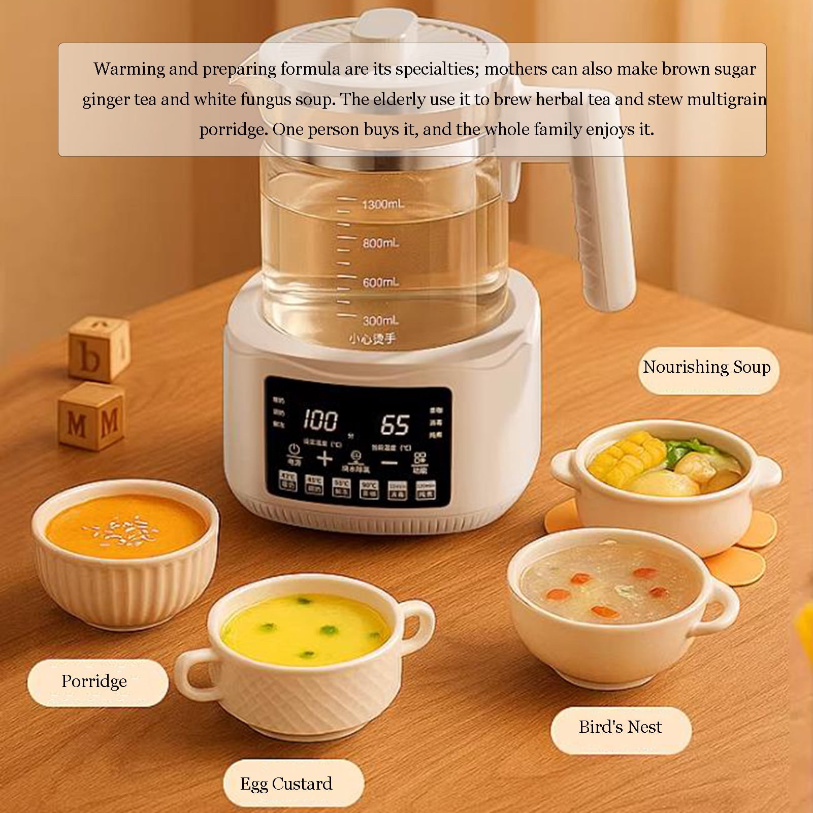 Glass Electric Kettle,1.3 Large Capacity,Multifunctional Kettle and Stew Pot,Fast Heating for making tea, boiling water, cooking porridge