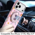 thumbnail image 2 of For iPhone 17 Pro Max Metal Diamond CD Pattern Design Matte Finished Hybrid with Rotational Ring [Car Mount Friendly] Case - Pink with Daisies and Floral, 2 of 4