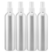 Cornucopia 8oz Aluminum Fine Mist Spray Bottles with Atomizers (4-Pack, w/White Caps); Metal Spritzer Bottles for Aromatherapy, Personal Care