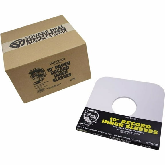 (500) White Paper Inner Sleeves for 10" Vinyl Records – Ideal for 78 RPM Albums – Archival-Quality Replacement Sleeves #10IW