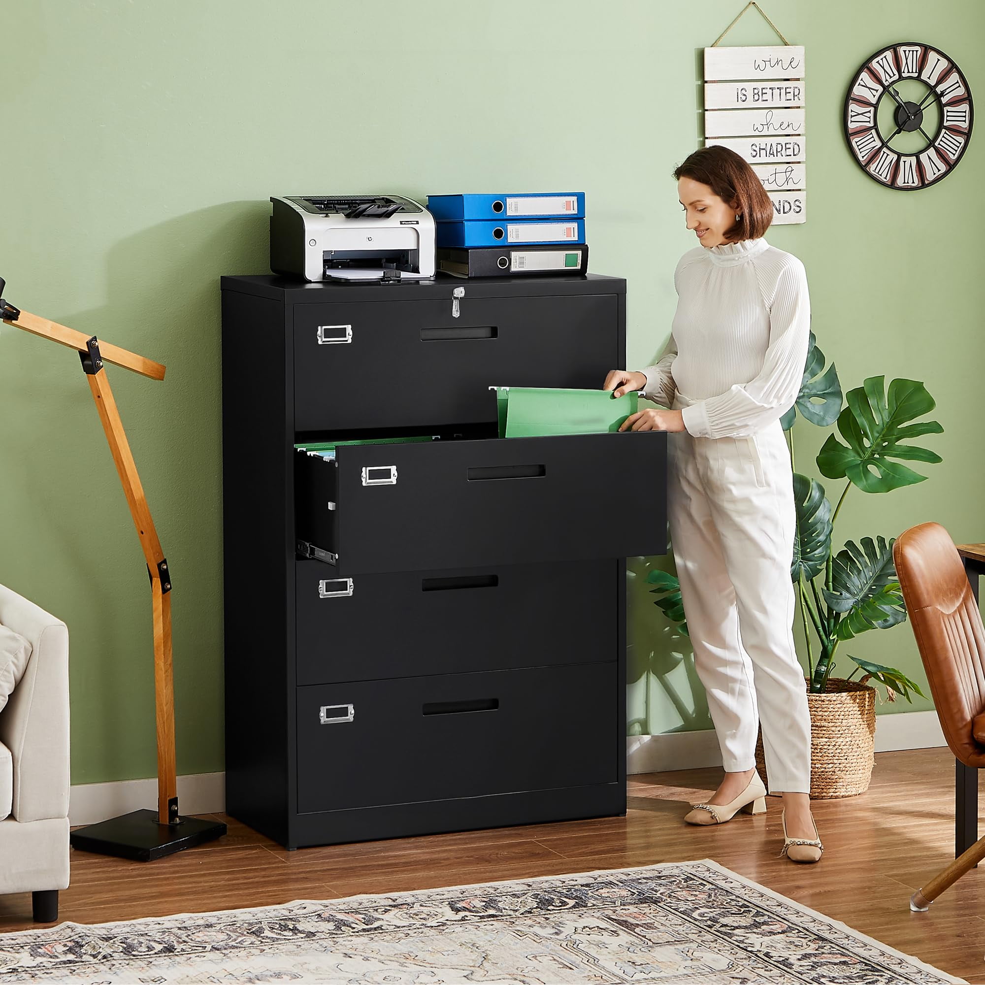 Fesbos File Cabinets,4 Drawer Metal Lateral Filing Organization Storage Cabinets with Lock,Home Office for Hanging Files Letter/Legal/F4/A4 Size (Require Assembly)