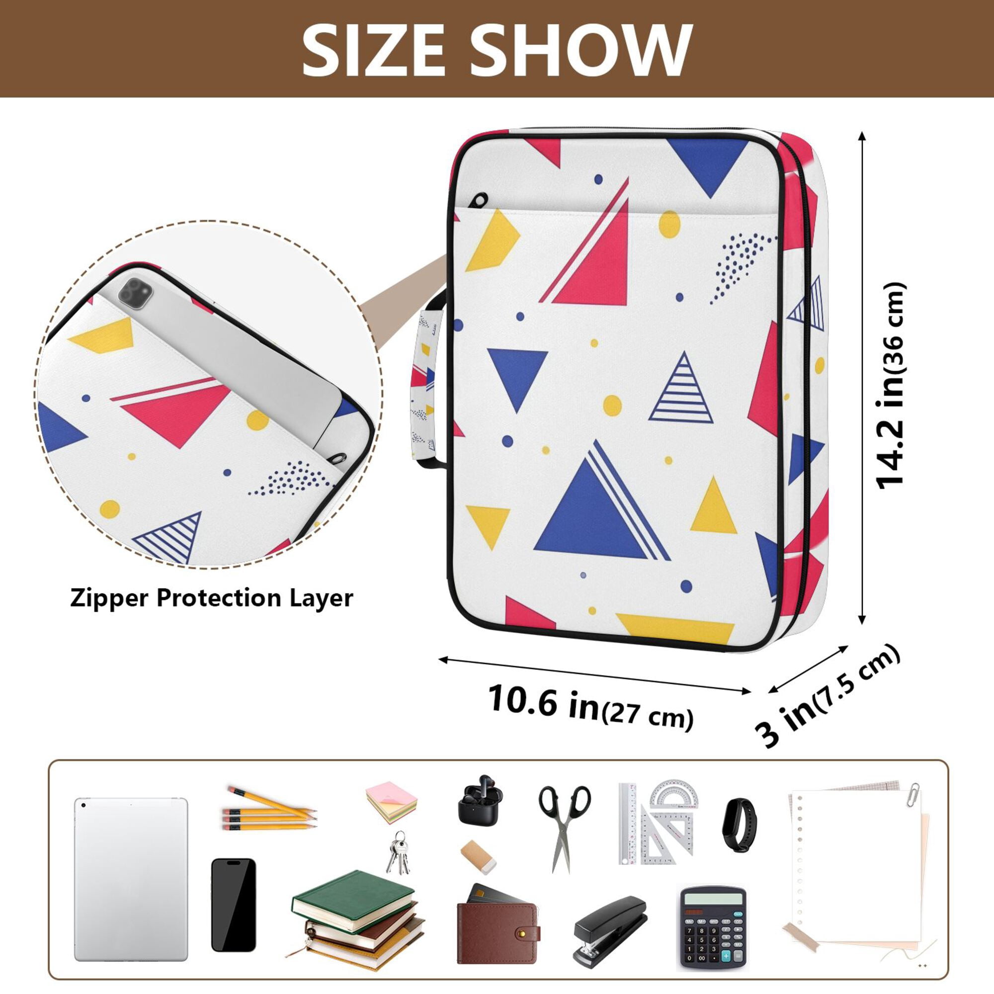 FORMRS Accordion File Folder A4 Size 7-Pocket Expanding Document Organizer Bag with 3 Ring Binder, Simple Triangles