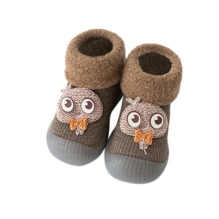 

Yinguo Warm Stocking Girls Knit Socks Kids Rubber Soft Solid Sole Slipper Toddler Baby Boys Shoes Baby Shoes Coffee 18-19