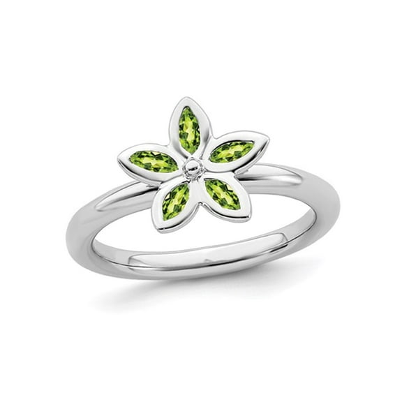 2/5 Carat (Ctw) Green Peridot Flower Ring in Sterling Silver