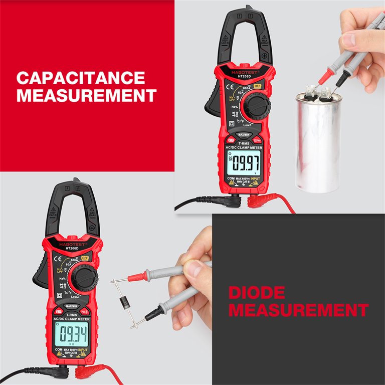 HTABOTEST HT206D Digital Clamp Meter T-RMS 6000 Counts, Multimeter