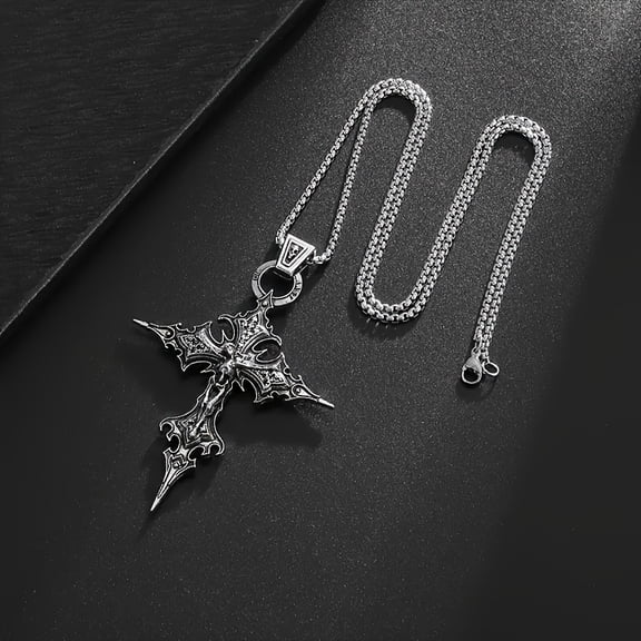 Vintage Gothic Skull Cross Pendant Necklace Catholic Prayer Jewelry for Men Punk Hip Hop Necklace