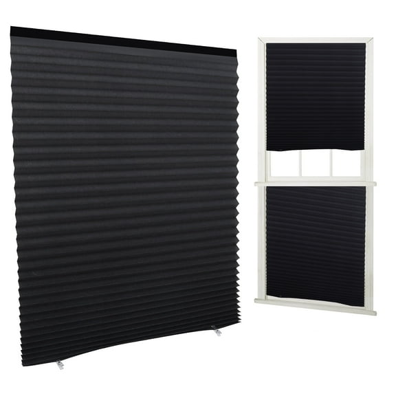 sixwipe Blackout Pleated Window Shades, No Drilling Temporary Cordless Blinds Light Filtering Fabric Pleated Paper Shades, Temporary Window Blinds for Indoor Window Covers, Easy Trimming & Installing(Black2-90*180CM)