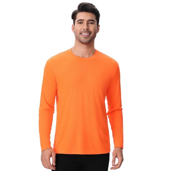 Hi Vis Long Sleeve Work Safety Shirt, S Size Neon Orange T-Shirt for Men, High Visibility Crewneck Reflective Color Safety Tee 100% Polyester