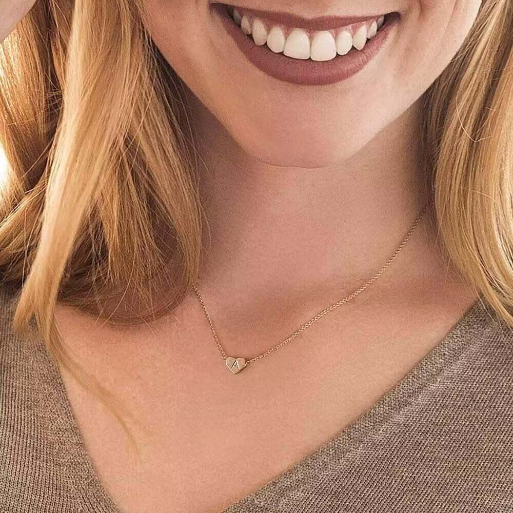 Turandoss 14K Gold Plated Charm Tiny Heart Initial Pendant Necklace for Women Jewelry Personalized Birthday Teacher Appreciation Mothers Day Graduation Gifts for Her Mom Kids Teen Girls Wife Ideas