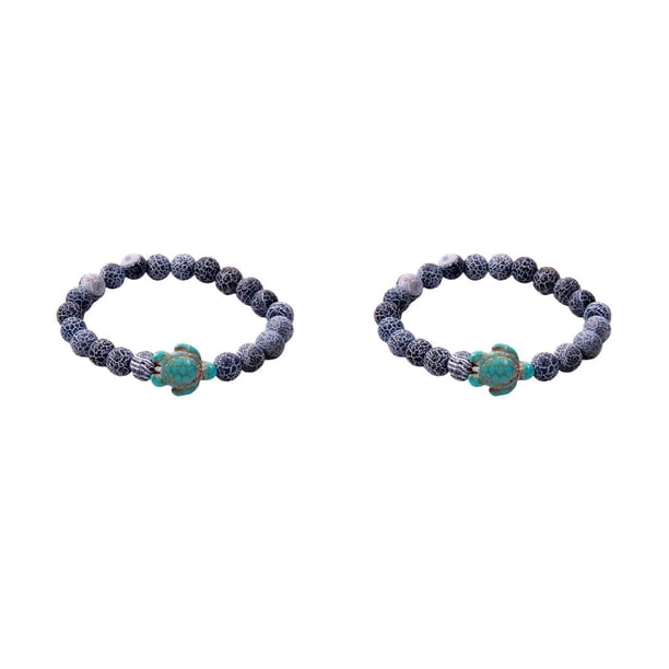 Sonducket de tortuga Piedras preciosas naturales y cristales Pulseras de amistad Mejores amigos Regalos para Mujeres Hombres Fósiles de viento Fósiles de viento negro 2Conjunto