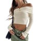 thumbnail image 5 of Top ajustado con cuello oblicuo Top de manga larga para mujer de Color sólido traje diario para chica picante, 5 of 7