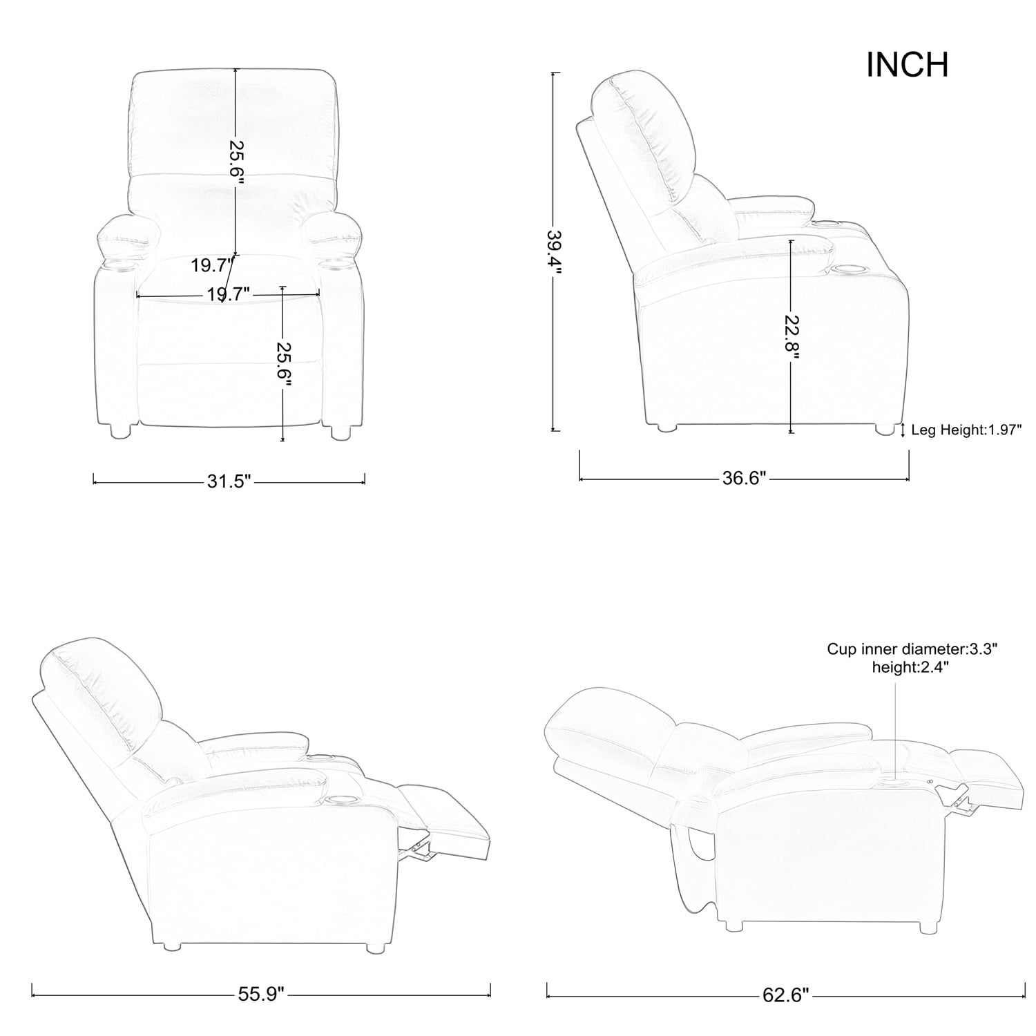 Kadyn 31.5" Faux leather reclining chair, Pu Upholstered reclining chair, Pushback Recliner Chair for Bedroom, Black Kadyn 31.5" Faux leather reclining chair, Pu Upholstered reclining chair, Pushback Recliner Chair for Bedroom, Black