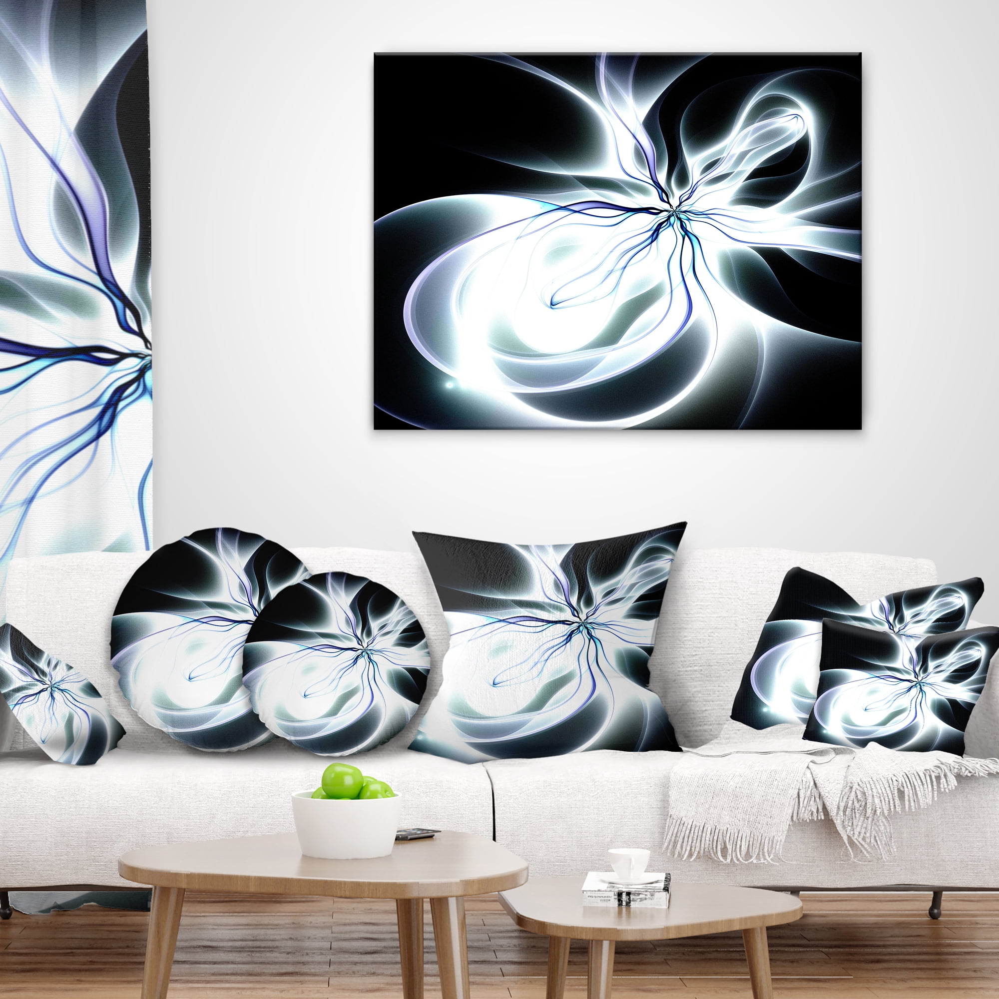 Designart White Symmetrical Fractal Flower - Abstract Throw Pillow - 18x18