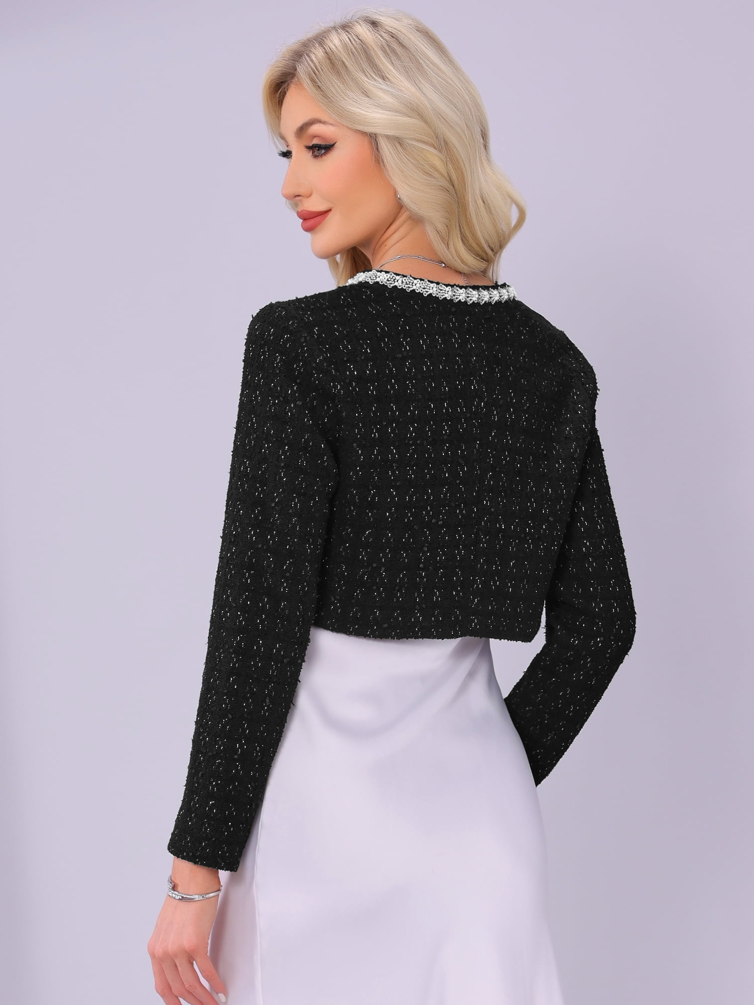 DARING DIVA Women's Long Sleeve Open Front Work Office Cropped Jacket M Black