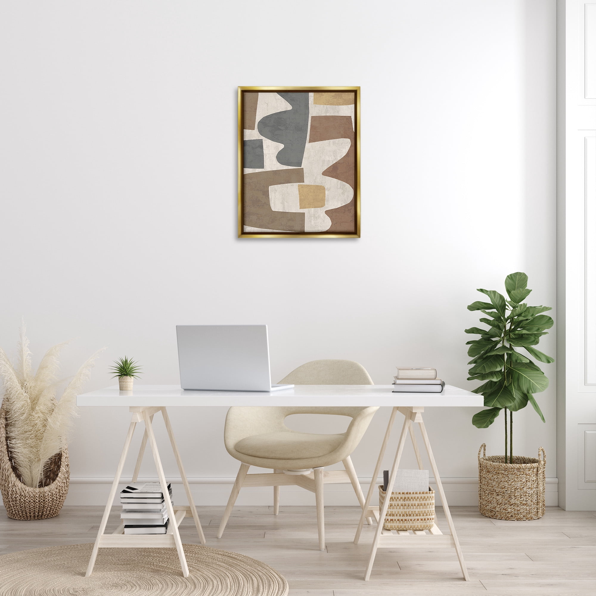 Stupell Industries Modern Geometric Boho Abstract Painting Gold Floater Framed Canvas Art Print Wall Art, 25 x 31