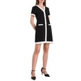 thumbnail image 4 of Vestido de trabajo elegante de mujer con contraste de color, escote en V, manga corta, corte A, 2XL, negro, 4 of 5