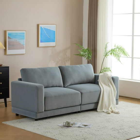 Newboti Furniture 81" Modern Square Arm Sofa with Soft Velvet Upholstery, Deep Cushions, and Sturdy Legs in Gray for Living Room or Bedroom" 79376