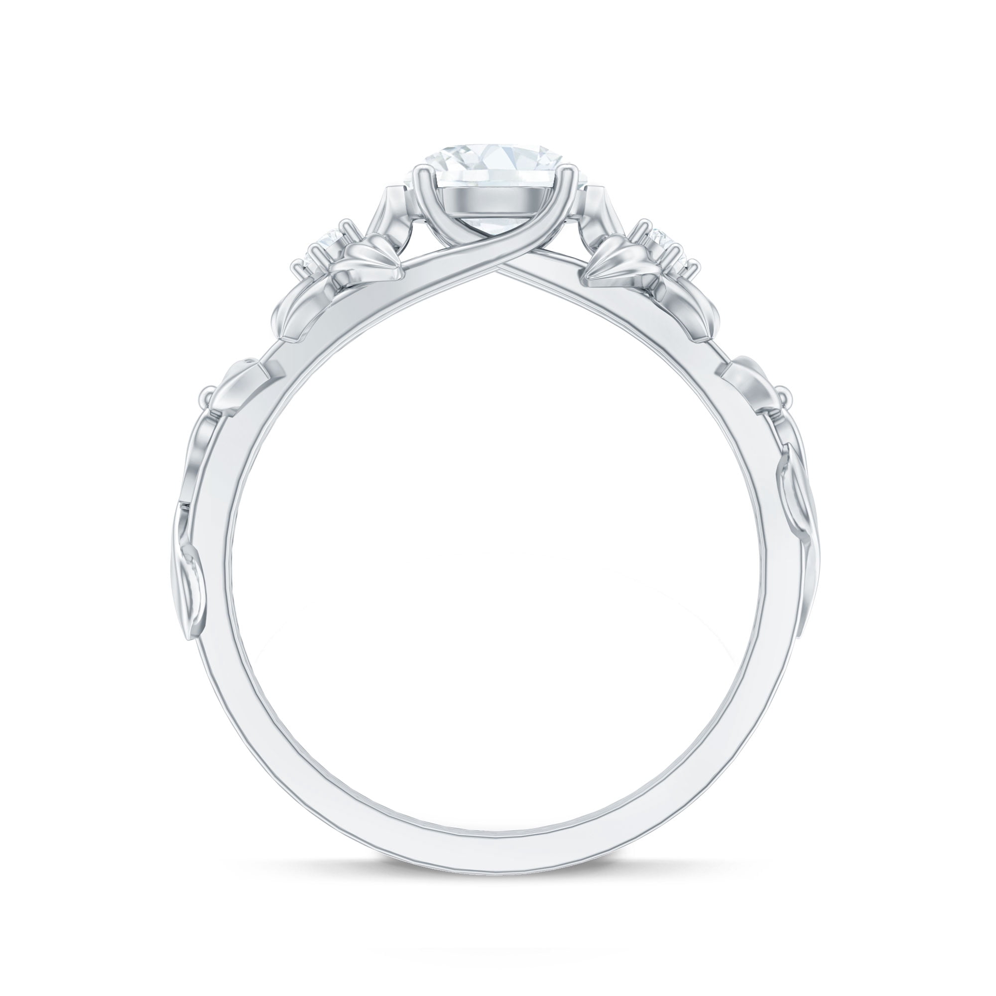 Rosec Jewels Nature Inspired Flower Ring for Women, Moissanite Solitaire Engagement Ring, 14K White Gold, US 10.00