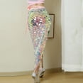 thumbnail image 5 of Women's High Waisted Sequin Maxi Skirt Shimmering Iridescent Mermaid Silhouette Side Split Long Skirt Elegant Tie Waist Cover Up For Cocktail Party Music Festival, 5 of 5