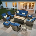 thumbnail image 2 of Ovios 10 Piece Outdoor Patio Furniture Set All-Weather Wicker Rattan Conversation Set with High Back Swivel Chairs & Propane Fire Pit Table, Navy Blue, 2 of 11