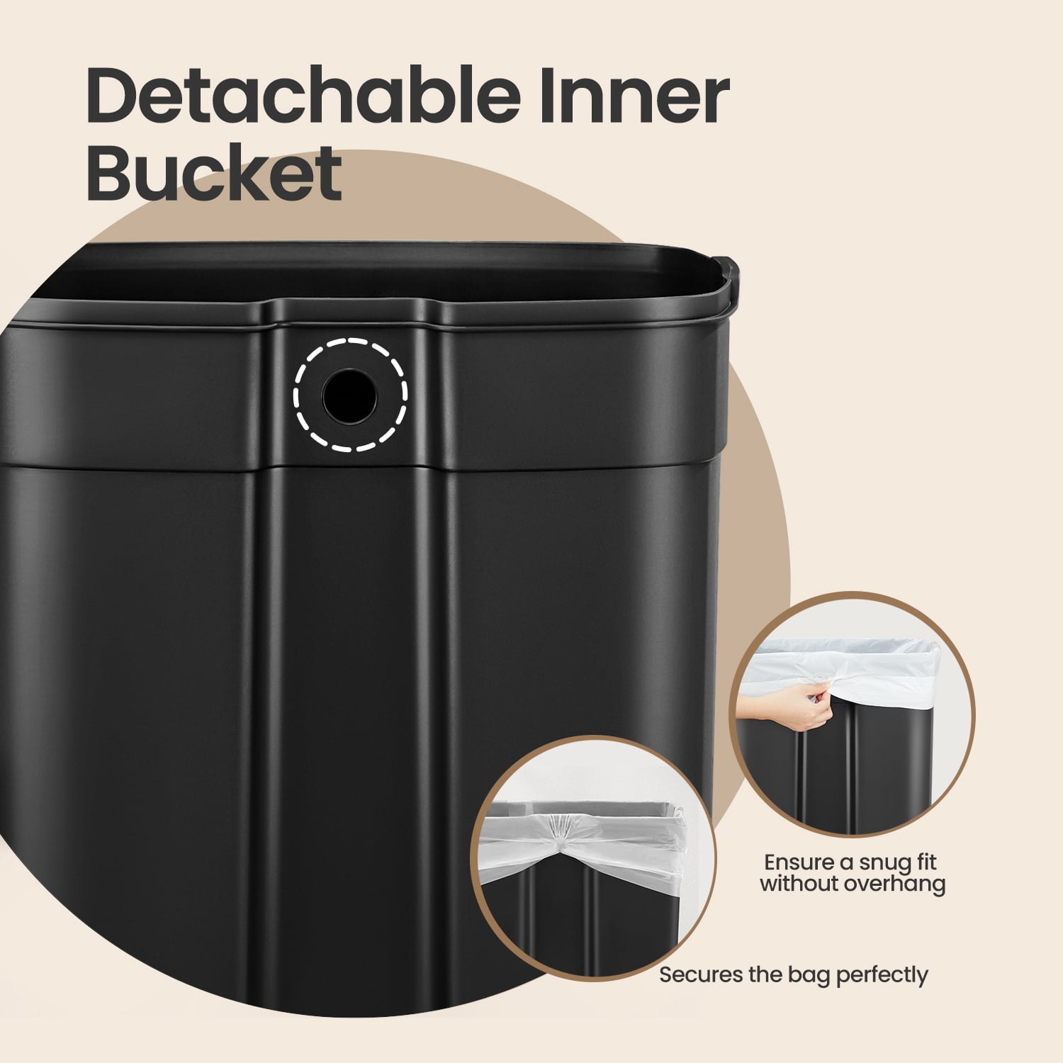 LEDREM Stainless Steel 13 Gallon Step Trash Can , Soft-Close Lid with Inner Bucket , Kitchen & Office Bin ,Brown
