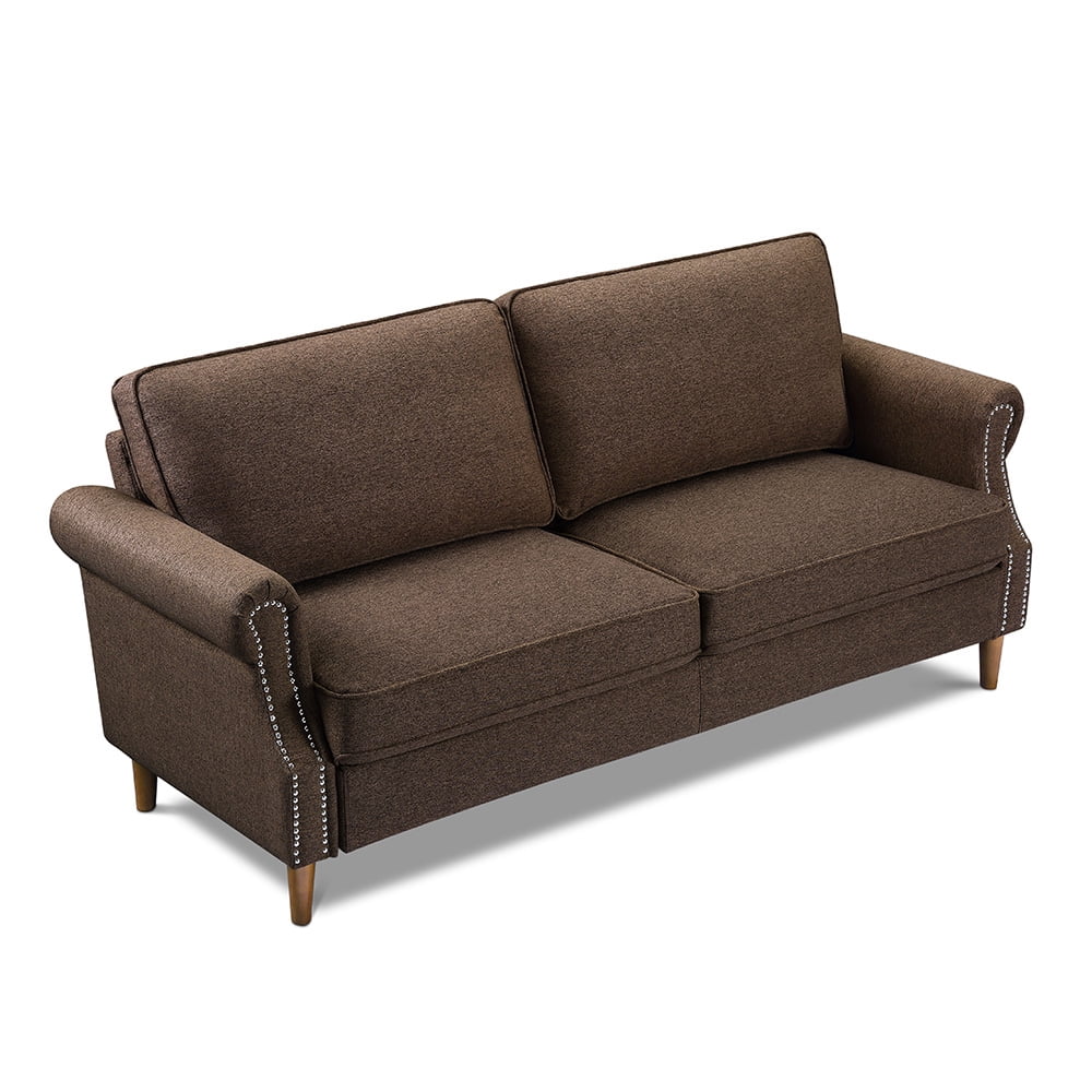 Lowestbes 3-Seat Modern Sofa, Fabric Sofa with Wooden Legs for Bedroom Living Room, Brown Lowestbes 3-Seat Modern Sofa, Fabric Sofa with Wooden Legs for Bedroom Living Room, Brown