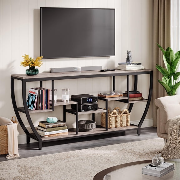 Grey TV Stand for Up to 80 Inch TVs, 71 Inch Entertainment Center